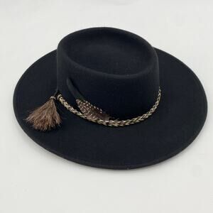 Stetson black braided horse hair feather wide brim hat